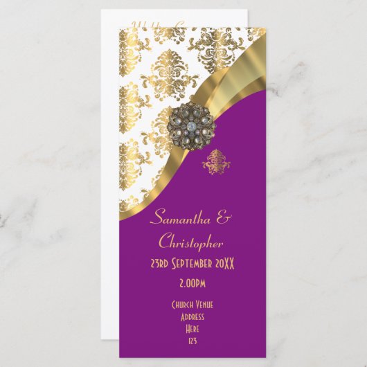 Hochzeitsprogramm für die Kirche mit Gold und lila Programm (Vorne/Hinten)
