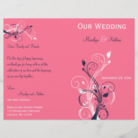 Hochzeitsprogramm für die Marine, Rosa und Weiße F (Vorderseite)