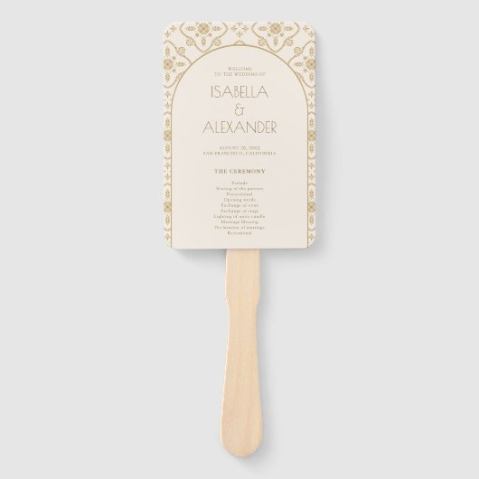 Hochzeitsprogramm für die mediterrane Tile Arch Fächer (Vorderseite)