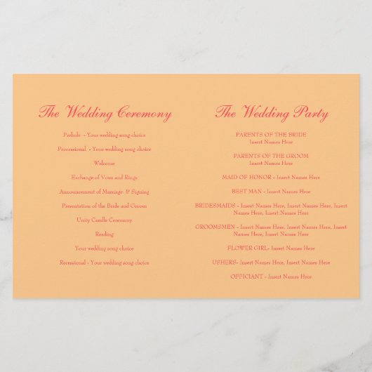 Hochzeitsprogramm für die Rose Rotorange (Rückseite)