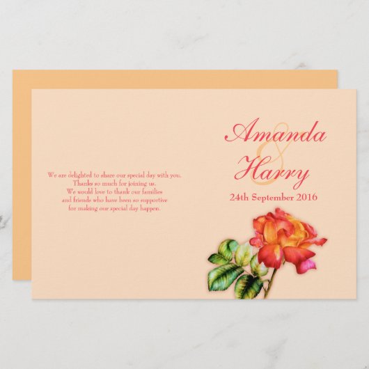 Hochzeitsprogramm für die Rose Rotorange (Vorne/Hinten)