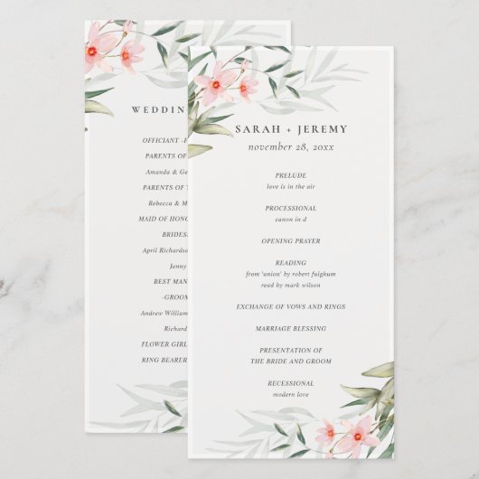 Hochzeitsprogramm für die Rustikal-Blütengrün Dankeskarte (Vorne/Hinten)