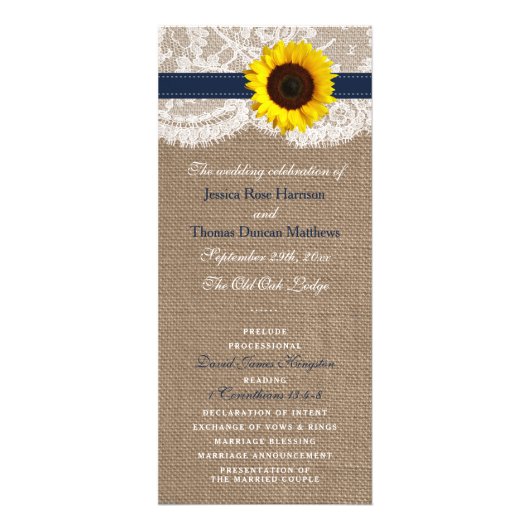 Hochzeitsprogramm für die Rustikale Navy Werbekarte (Vorne)