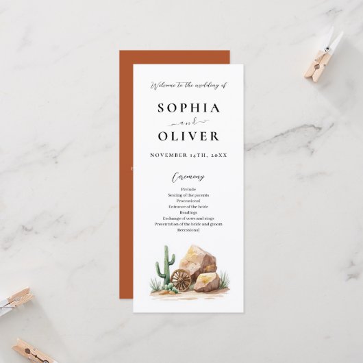 Hochzeitsprogramm für die Rustikale Wüste (Vorderseite/Rückseite Beispiel)