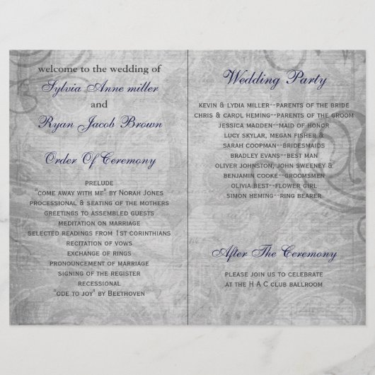 Hochzeitsprogramm für die Silbermedaille (Rückseite)