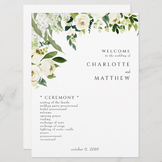 Hochzeitsprogramm für die Weiße Flora II Programm (Vorne/Hinten)