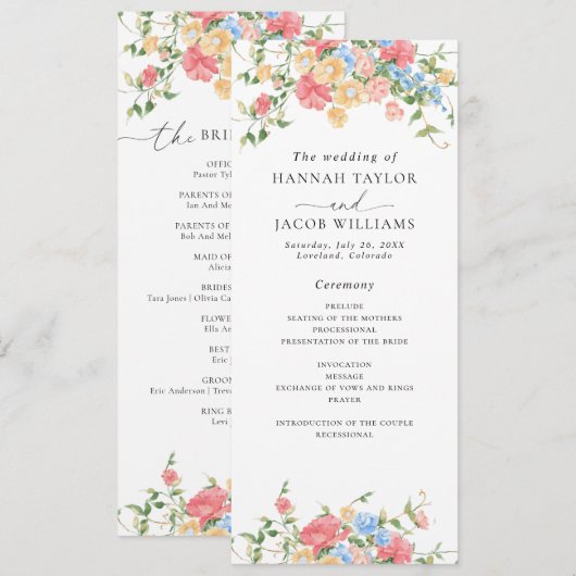 Hochzeitsprogramm für digitale Elegante Wildblume Einladung (Vorne/Hinten)