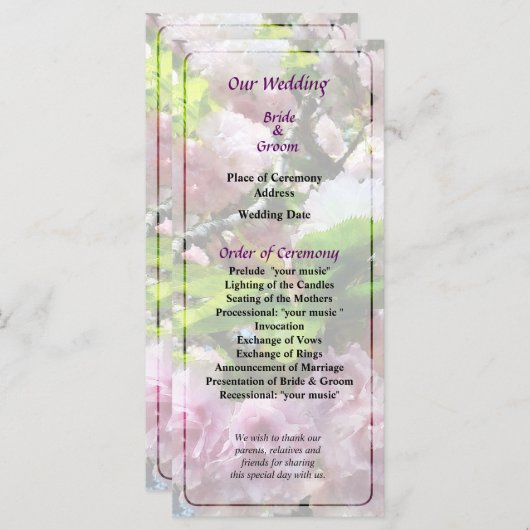 Hochzeitsprogramm für Doppelkirschblüten Programm (Vorne/Hinten)