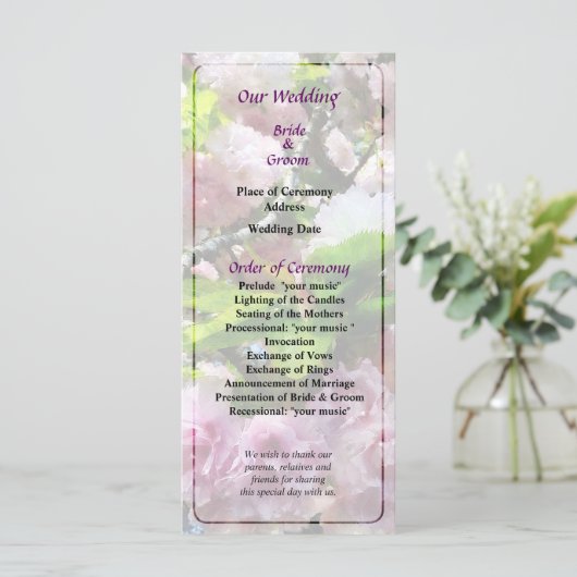 Hochzeitsprogramm für Doppelkirschblüten Programm (Stehend Vorderseite)