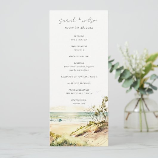Hochzeitsprogramm für Dusky Coastal Beach Sun Seas Einladung (Stehend Vorderseite)