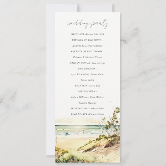 Hochzeitsprogramm für Dusky Coastal Beach Sun Seas Einladung (Rückseite)