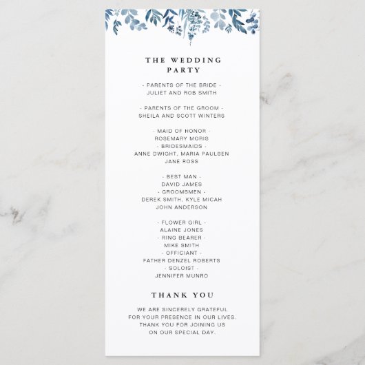 Hochzeitsprogramm für dustig blühende Blumen Programm (Rückseite)