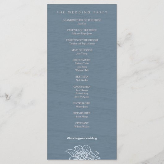 Hochzeitsprogramm für Dusty Blue & Blush-Blume - D Programm (Rückseite)