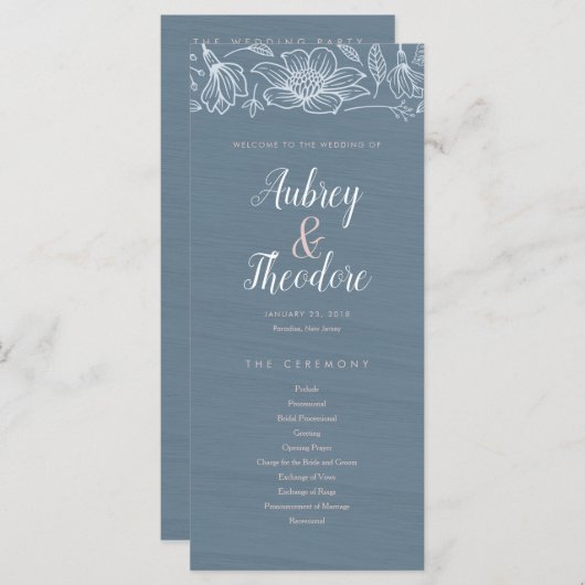 Hochzeitsprogramm für Dusty Blue & Blush-Blume - D Programm (Vorne/Hinten)