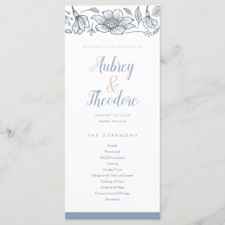 Hochzeitsprogramm für Dusty Blue & Blush-Blume Programm