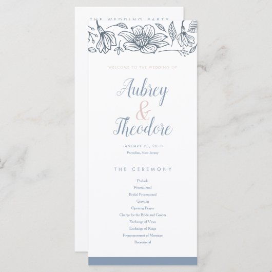 Hochzeitsprogramm für Dusty Blue & Blush-Blume Programm (Vorne/Hinten)