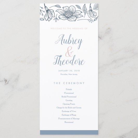 Hochzeitsprogramm für Dusty Blue & Blush-Blume Programm (Vorderseite)