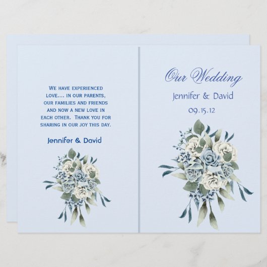 Hochzeitsprogramm für Dusty Blue Floral (Vorne/Hinten)
