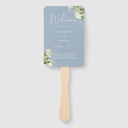 Hochzeitsprogramm für Dusty Blue Floral Greenerity Fächer (Vorderseite)
