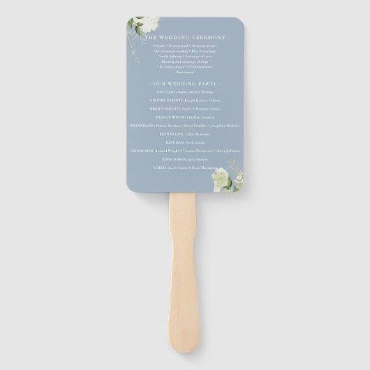 Hochzeitsprogramm für Dusty Blue Floral Greenerity Fächer (Rückseite)