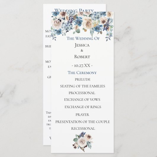 Hochzeitsprogramm für Dusty Blue Floral Programm (Vorne/Hinten)
