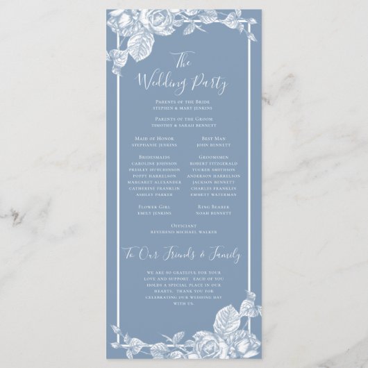 Hochzeitsprogramm für Dusty Blue Floral Programm (Rückseite)