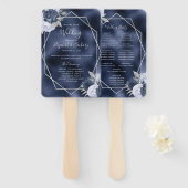 Hochzeitsprogramm für Dusty Blue Floral Silver Nav Fächer (Vorne und Hinten)