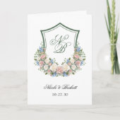 Hochzeitsprogramm für Dusty Blue Floral Wappen Programm (Vorderseite)