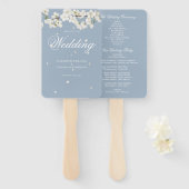 Hochzeitsprogramm für Dusty Blue Floral White Blos Fächer (Vorne und Hinten)