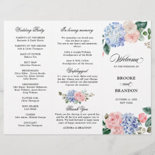 Hochzeitsprogramm für Dusty Blue Pastel Pink Hydra