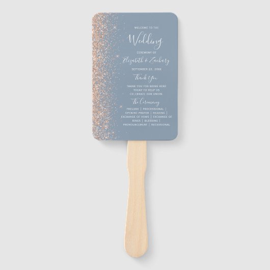 Hochzeitsprogramm für Dusty Blue Peach Glitzer Edg Fächer (Vorderseite)