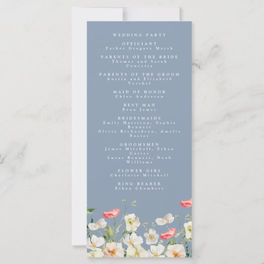 Hochzeitsprogramm für Dusty Blue Spring Watercolor (Rückseite)