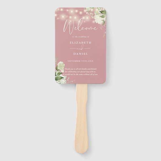 Hochzeitsprogramm für Dusty Rose Floral String Lig Fächer (Vorderseite)