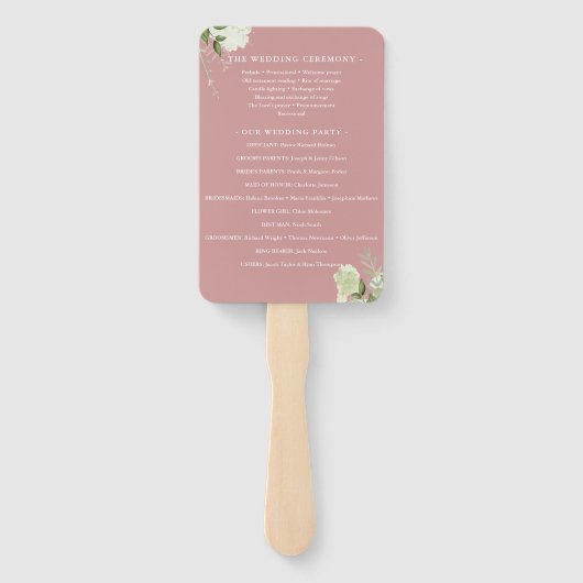 Hochzeitsprogramm für Dusty Rose Floral String Lig Fächer (Rückseite)