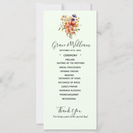 Hochzeitsprogramm für eklektische Wildblumen Karte