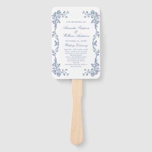 Hochzeitsprogramm für Elegant Blue France Blume Fächer (Vorderseite)