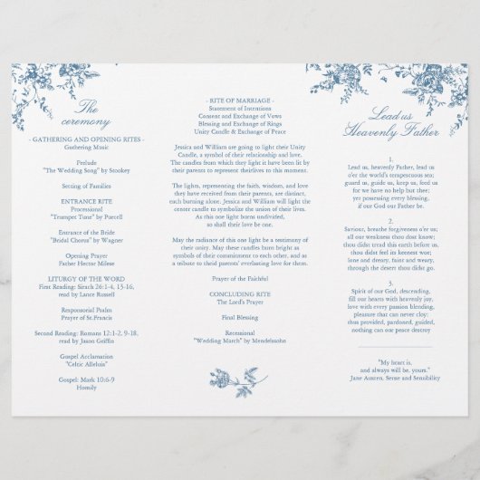Hochzeitsprogramm für Elegant Blue French Blume (Rückseite)
