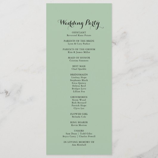 Hochzeitsprogramm für Elegant-Gold-Grünpflanzen Programm (Rückseite)