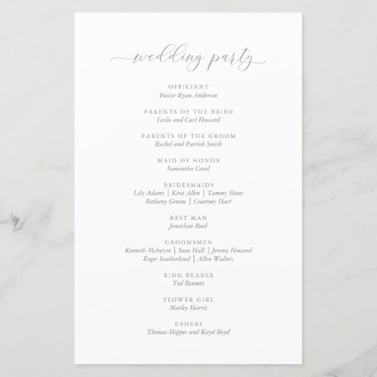 Hochzeitsprogramm für Elegant Ivory Sage Blumengrü (Rückseite)