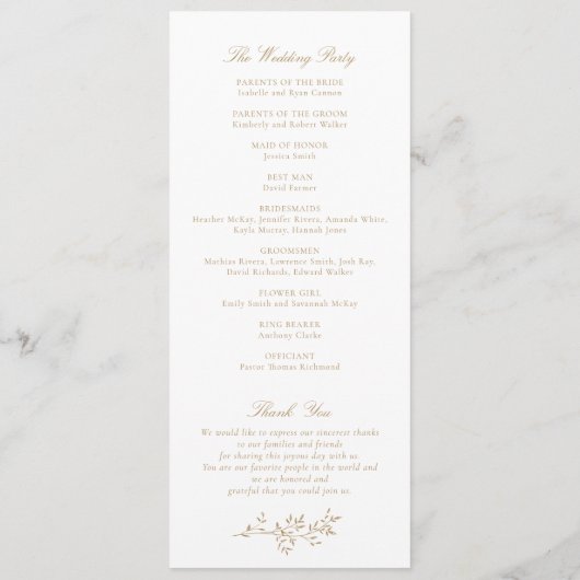 Hochzeitsprogramm für Elegant Leaf Branch Calligra Programm (Rückseite)