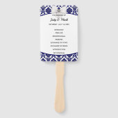 Hochzeitsprogramm für Elegant Navy Blue Damask Fächer (Vorderseite)