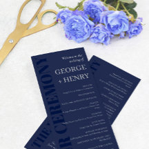 Hochzeitsprogramm für Elegant Navy Blue Gray Typog