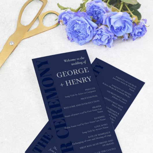 Hochzeitsprogramm für Elegant Navy Blue Gray Typog