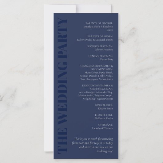 Hochzeitsprogramm für Elegant Navy Blue Gray Typog (Rückseite)