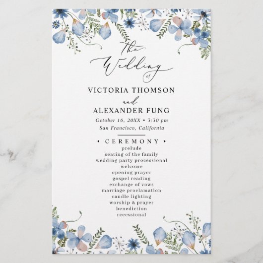 Hochzeitsprogramm für elegant präsentierte Blume (Vorderseite)