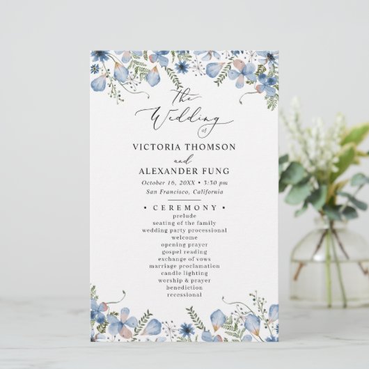 Hochzeitsprogramm für elegant präsentierte Blume (Stehend Vorderseite)