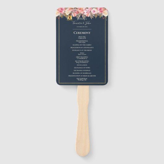 Hochzeitsprogramm für elegante blaue Korallenbeleu Fächer (Vorderseite)