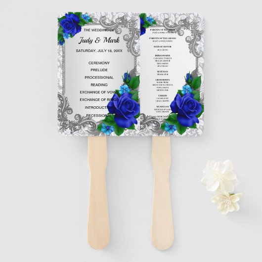 Hochzeitsprogramm für Elegante Blaue Rose Fächer (Vorne und Hinten)