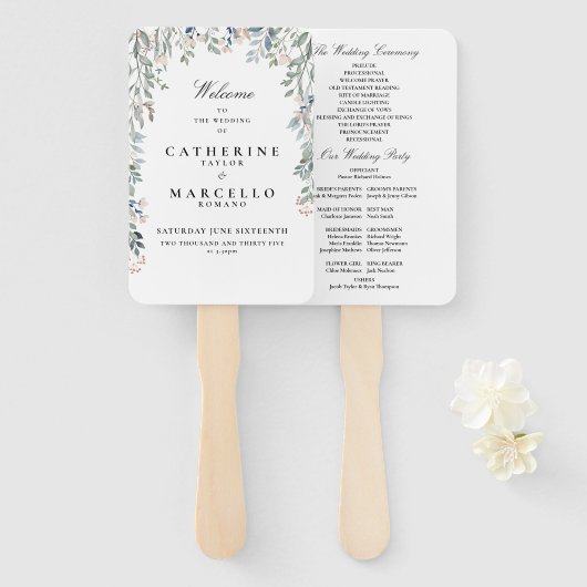 Hochzeitsprogramm für elegante Blumenkaskaden Fächer (Vorne und Hinten)