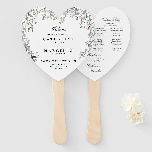 Hochzeitsprogramm für elegante Blumenkaskaden Fächer (Vorne und Hinten)